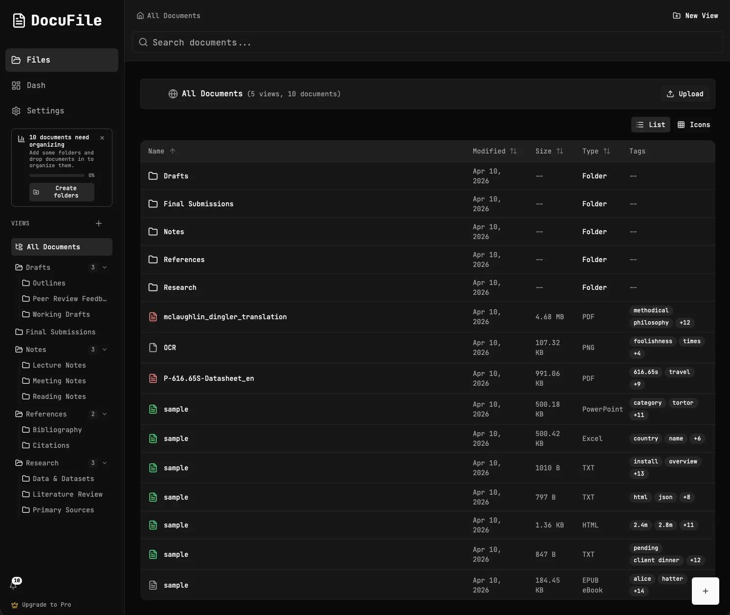 DocuFile — document management interface